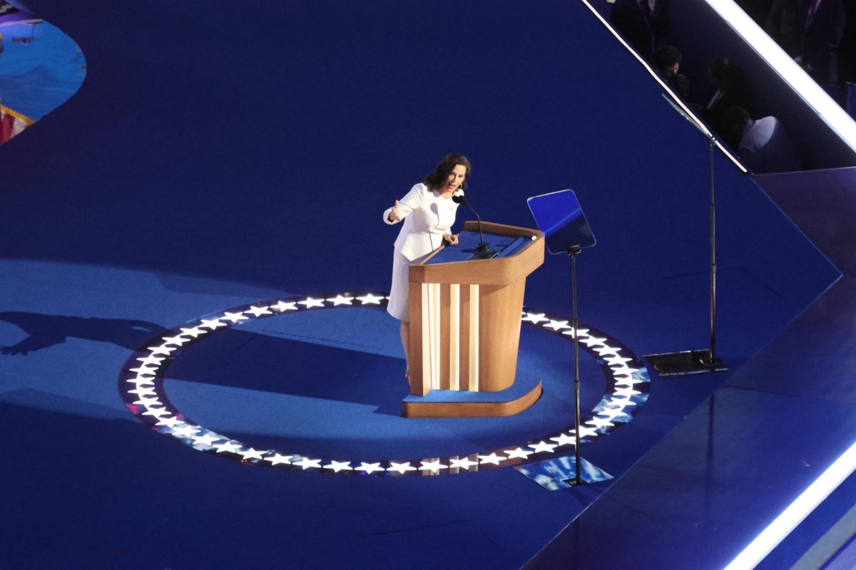 Michigan Gov. Gretchen Whitmer speaks during the final night of the DNC. Whitmer currently serves as the co-chair of the Kamala Harris campaign.