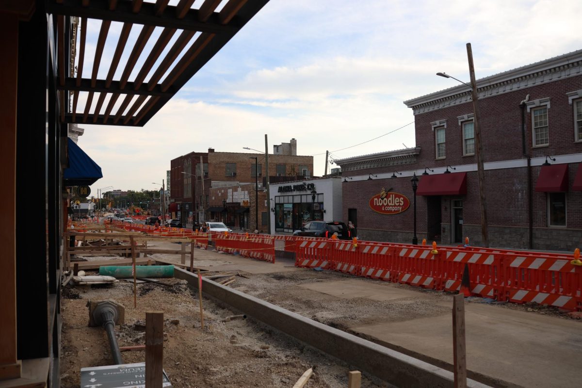 Reconstruction of Washington Street continues north of Chicago Avenue, outside of Noodles & Company. The reconstruction is set to finish on Nov. 1.