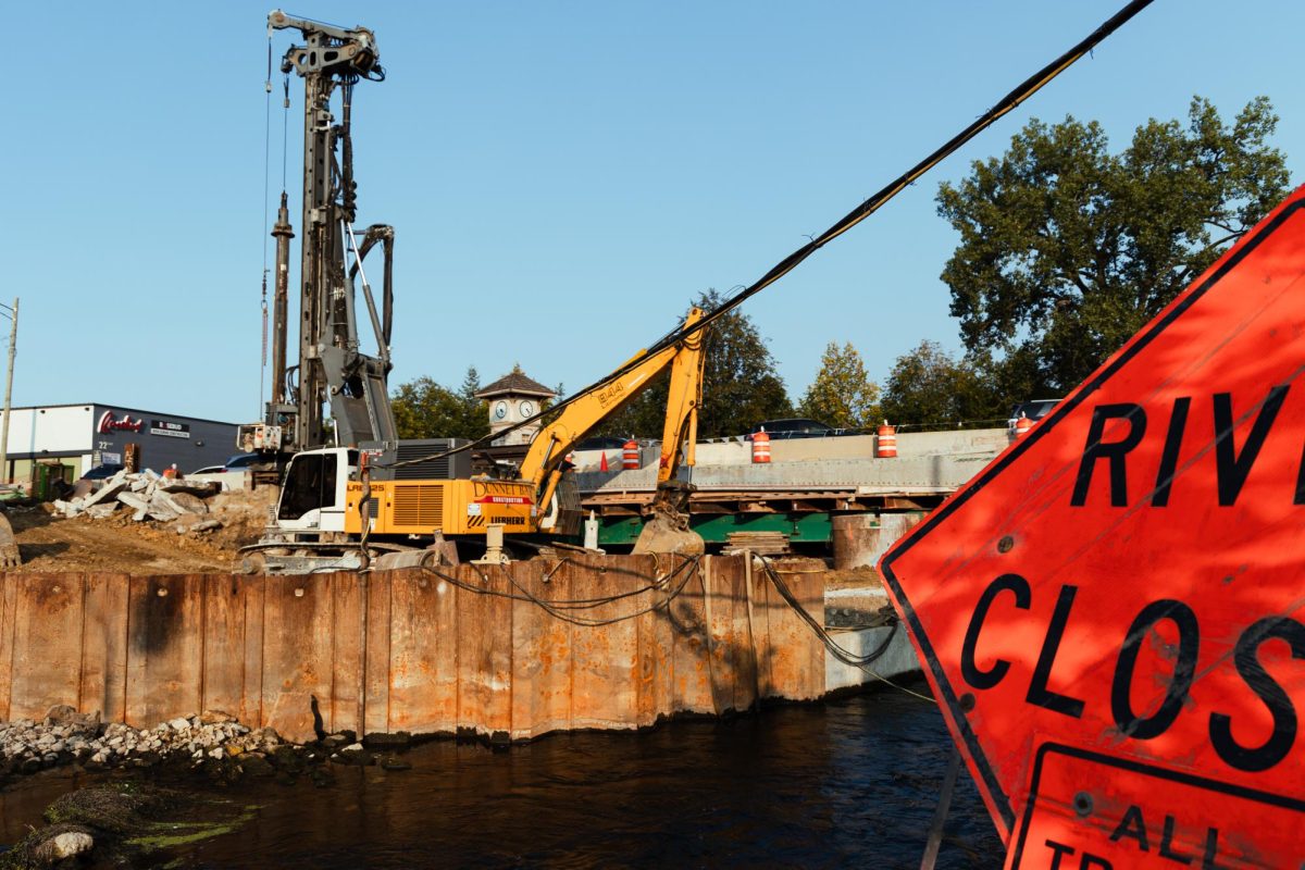 Cars sit in traffic on the Washington Street Bridge on Sept. 10. The west side of the bridge is currently demolished as the east side's two lanes are open to traffic.