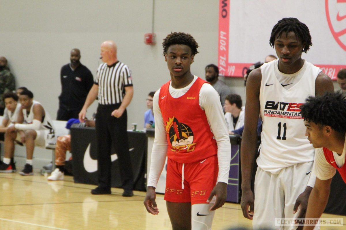 Bronny James plays in Westfield, Indiana on May 11 2019. Bronny was selected with the 55th pick of the 2024 NBA Draft. (Photo Credit: Colin Hass-Hill via Flickr)