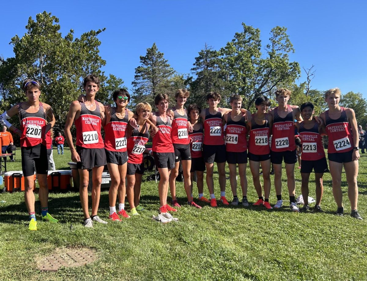 Members of Central's boys cross country team shortly after finishing their race at the Red Devil Invitational in Hinsdale on Sept. 7. The varsity team finished seventh among a field of 22 teams. (Photo Credit: Steve Stack via X)