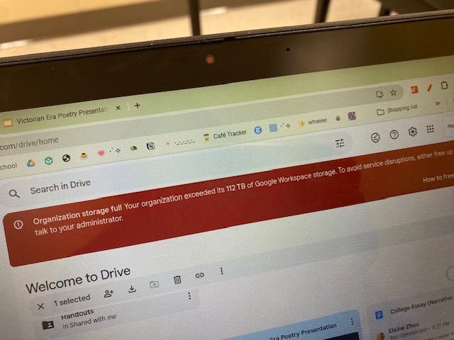 A computer displays a "storage full" message on Monday, Oct. 7. The disruption affected all students and staff on District 203 emails.