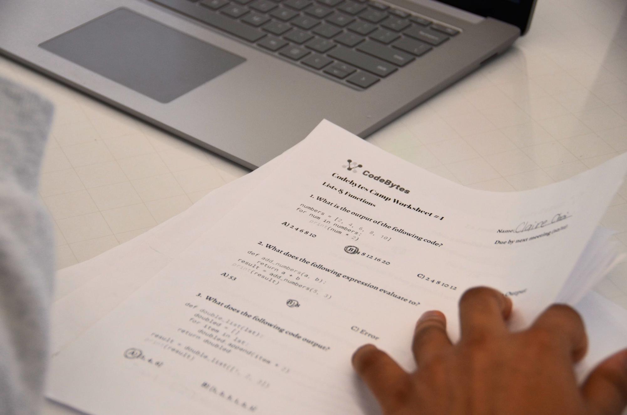 A student at Kennedy Jr. High School takes a CodeBytes test during their coding bootcamp on Oct. 17. (Photo courtesy of Anay Apte)