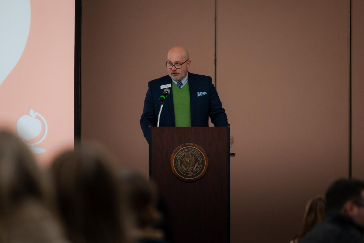 Naperville 203 Superintendent Dan Bridges presents to-be-proposed school day changes on Jan. 14 at Kennedy Junior High School. The proposal will be presented to the board of Education on Feb. 3.